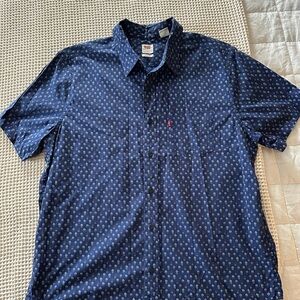 Levi's Navy Short-Sleeve Button-Down with Micro Print